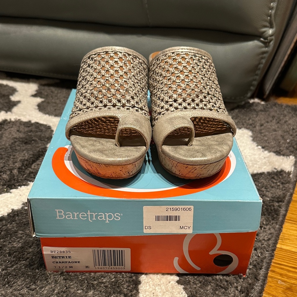 BareTraps Champagne Open-Toe Wedge Mules